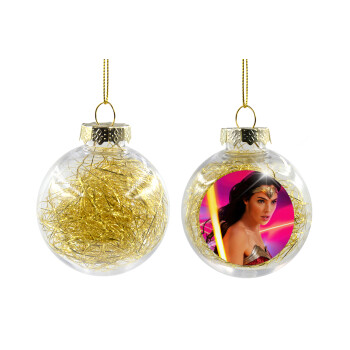 Wonder woman Gadot, Χριστουγεννιάτικη μπάλα δένδρου διάφανη με χρυσό γέμισμα 8cm