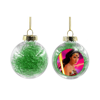 Wonder woman Gadot, Χριστουγεννιάτικη μπάλα δένδρου διάφανη με πράσινο γέμισμα 8cm