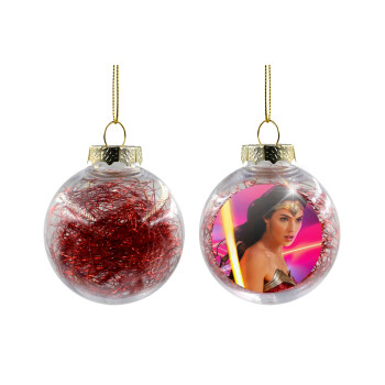 Wonder woman Gadot, Χριστουγεννιάτικη μπάλα δένδρου διάφανη με κόκκινο γέμισμα 8cm