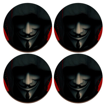 V for Vendetta, ΣΕΤ x4 Σουβέρ ξύλινα στρογγυλά plywood (9cm)