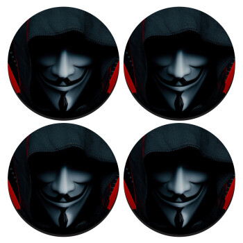 V for Vendetta, SET of 4 round wooden coasters (9cm)
