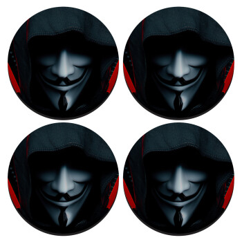 V for Vendetta, ΣΕΤ 4 Σουβέρ ξύλινα στρογγυλά (9cm)