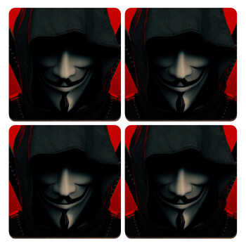 V for Vendetta, ΣΕΤ x4 Σουβέρ ξύλινα τετράγωνα plywood (9cm)