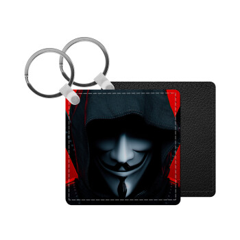 V for Vendetta, Μπρελόκ Δερματίνη, τετράγωνο ΜΑΥΡΟ (5x5cm)