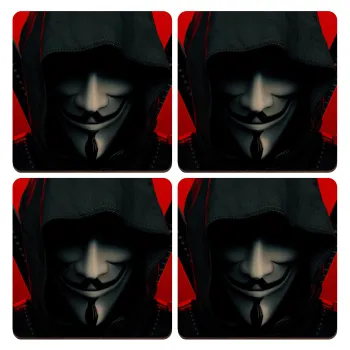 V for Vendetta, ΣΕΤ x4 Σουβέρ ξύλινα τετράγωνα plywood (9cm)