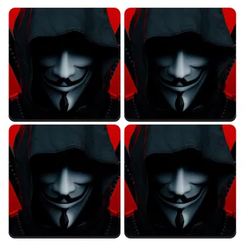 V for Vendetta, ΣΕΤ 4 Σουβέρ ξύλινα τετράγωνα (9cm)