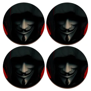 V for Vendetta, ΣΕΤ x4 Σουβέρ ξύλινα στρογγυλά plywood (9cm)