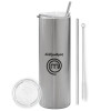Tumbler stainless steel Silver 600ml, with metal straw & cleaning brush