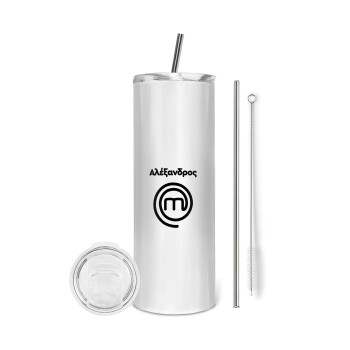 Master Chef Greece, Eco friendly stainless steel tumbler 600ml, with metal straw & cleaning brush