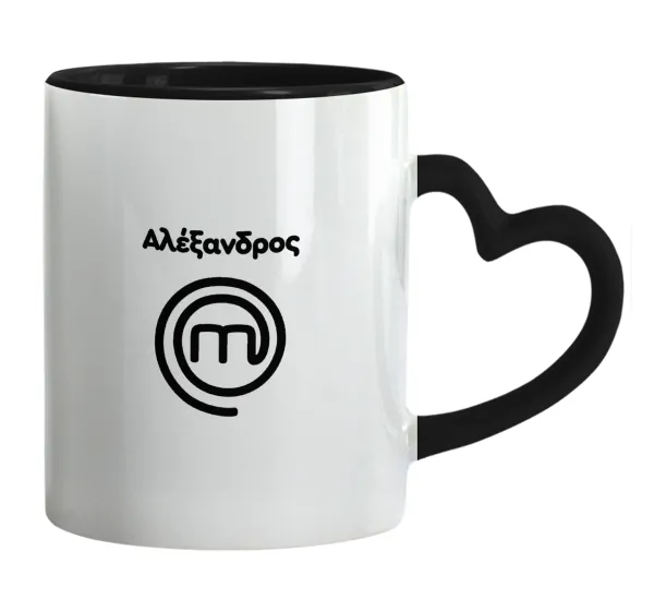 Master Chef Greece — Mug heart black handle, ceramic, 330ml