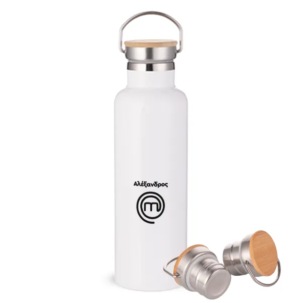 Master Chef Greece — Stainless steel White with wooden lid (bamboo), double wall, 750ml
