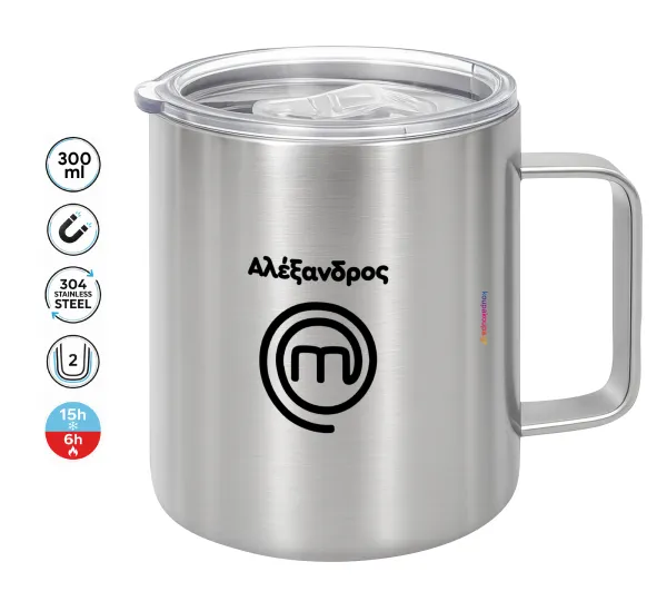 Master Chef Greece — Double-walled stainless steel mug 300ml with temperature-retaining lid