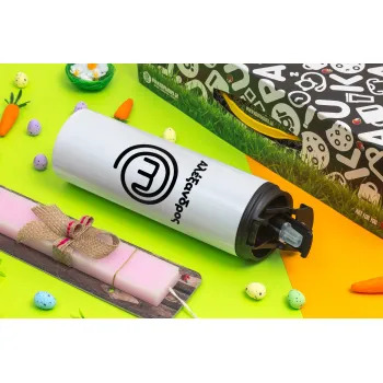 Master Chef Greece, Easter candle,Travel Tumbler 2 Lids, with metal straw & cleaning brush & aromatic flat candle (30cm) (PINK)