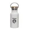 Metallic thermos (Stainless steel) White with wooden lid (bamboo), double-walled, 350ml
