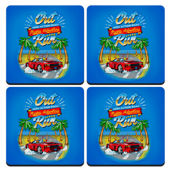 outrun game, ΣΕΤ 4 Σουβέρ ξύλινα τετράγωνα (9cm)