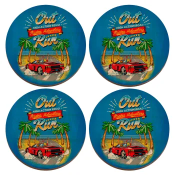 outrun game, ΣΕΤ x4 Σουβέρ ξύλινα στρογγυλά plywood (9cm)