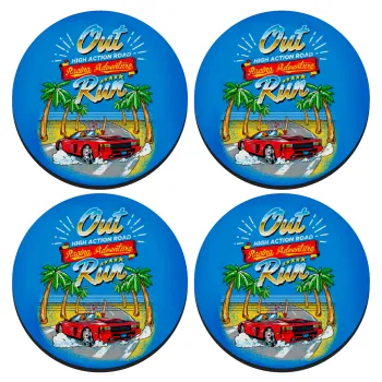 outrun game, SET of 4 round wooden coasters (9cm)