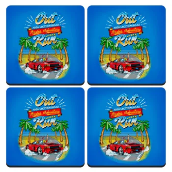 outrun game, ΣΕΤ 4 Σουβέρ ξύλινα τετράγωνα (9cm)