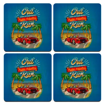 outrun game, ΣΕΤ x4 Σουβέρ ξύλινα τετράγωνα plywood (9cm)