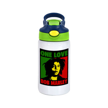 Bob marley, one love, Παιδικό παγούρι θερμό, ανοξείδωτο, με καλαμάκι ασφαλείας, πράσινο/μπλε (350ml)