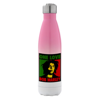 Bob marley, one love, Metal mug thermos Pink/White (Stainless steel), double wall, 500ml