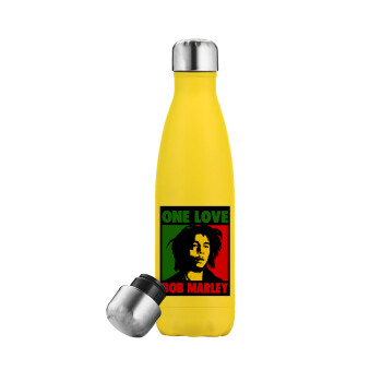 Bob marley, one love, Yellow Stainless Steel Metallic Thermos, double-walled, 500ml