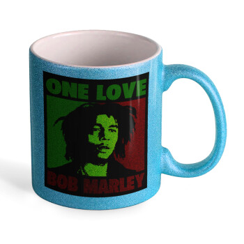 Bob marley, one love, Κούπα Σιέλ Glitter που γυαλίζει, κεραμική, 330ml