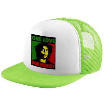 Bob marley, one love, Καπέλο Soft Trucker με Δίχτυ Πράσινο/Λευκό