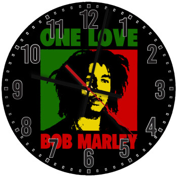 Bob marley, one love, Ρολόι τοίχου ξύλινο (30cm)