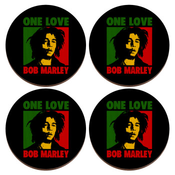 Bob marley, one love, ΣΕΤ x4 Σουβέρ ξύλινα στρογγυλά plywood (9cm)
