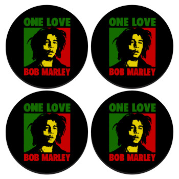 Bob marley, one love, SET of 4 round wooden coasters (9cm)