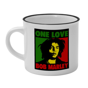 Bob marley, one love, Κούπα κεραμική vintage Λευκή/Μαύρη 230ml