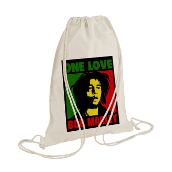 Bob marley, one love, Backpack bag GYMBAG natural (28x40cm)