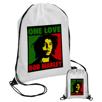 Bob marley, one love, Τσάντα πουγκί με μαύρα κορδόνια (1 τεμάχιο)