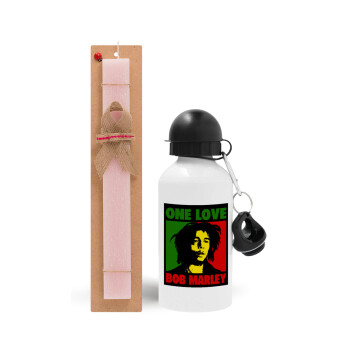 Bob marley, one love, Easter Set, metallic aluminum bottle (500ml) & aromatic flat Easter candle (30cm) (PINK)