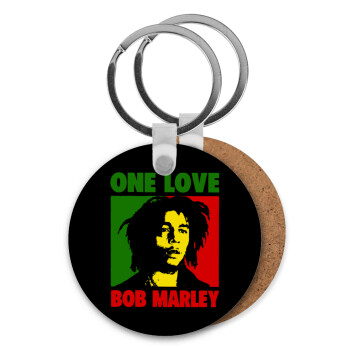 Bob marley, one love, Μπρελόκ Ξύλινο στρογγυλό MDF Φ5cm