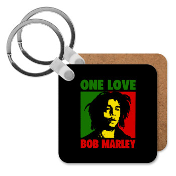 Bob marley, one love, Μπρελόκ Ξύλινο τετράγωνο MDF 5cm (3mm πάχος)
