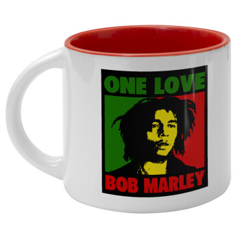 Bob marley, one love, Κούπα κεραμική 400ml Λευκή/Κόκκινη
