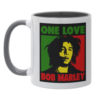 Bob marley, one love, Κούπα χρωματιστή γκρι, κεραμική, 330ml