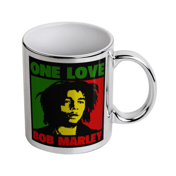 Bob marley, one love, Mug ceramic, silver mirror, 330ml
