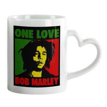 Bob marley, one love, Κούπα καρδιά χερούλι λευκή, κεραμική, 330ml