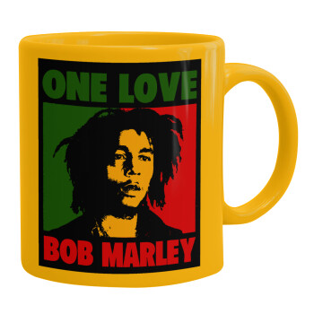 Bob marley, one love, Ceramic coffee mug yellow, 330ml