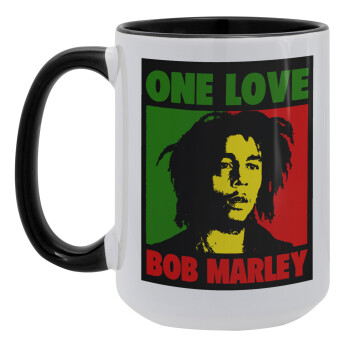 Bob marley, one love, Κούπα Mega 15oz, κεραμική Μαύρη, 450ml