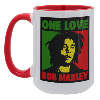 Bob marley, one love, Κούπα Mega 15oz, κεραμική Κόκκινη, 450ml