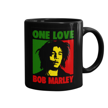 Bob marley, one love, Κούπα Μαύρη, κεραμική, 330ml