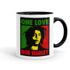 Bob marley, one love, Κούπα χρωματιστή μαύρη, κεραμική, 330ml