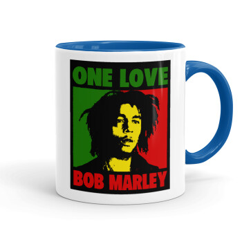 Bob marley, one love, Κούπα χρωματιστή μπλε, κεραμική, 330ml