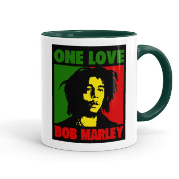 Bob marley, one love, Κούπα χρωματιστή πράσινη, κεραμική, 330ml