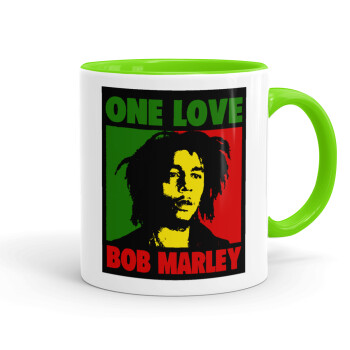 Bob marley, one love, Κούπα χρωματιστή βεραμάν, κεραμική, 330ml