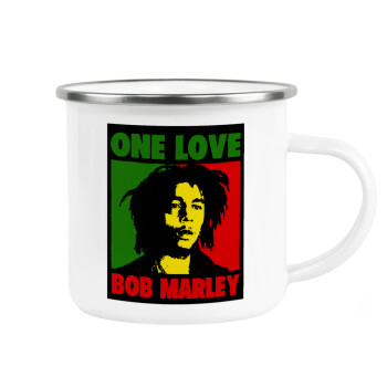 Bob marley, one love, Κούπα Μεταλλική εμαγιέ λευκη 360ml